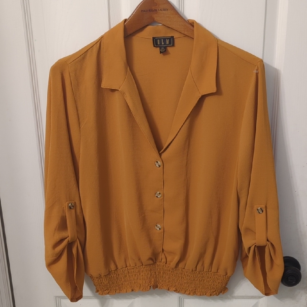 Women's Mustard Button-Up Top, XL